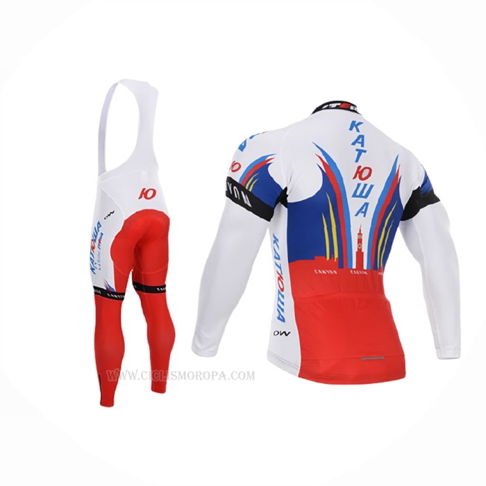 2015 Ropa Ciclismo Katusha Blanco Rojo Mangas Largas y Culotte Lunga